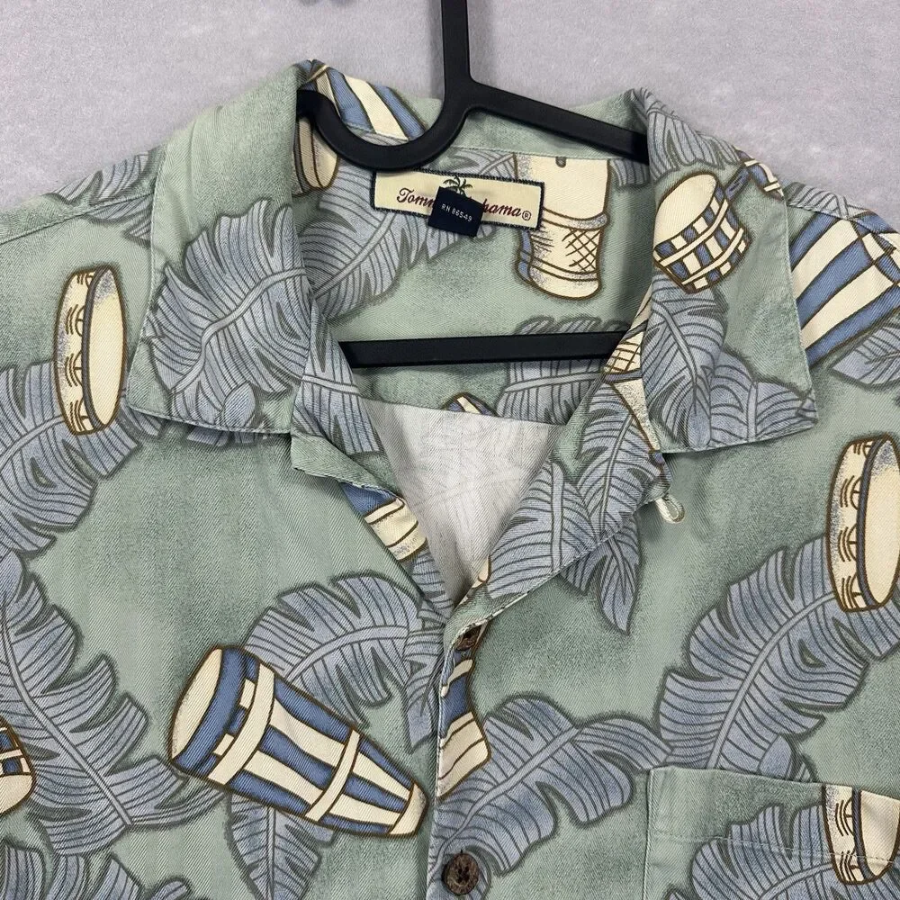 Tommy Bahama‎ Men's Large 100% Silk Short Sleeve Button Up Hawaiian Bongo Shirt